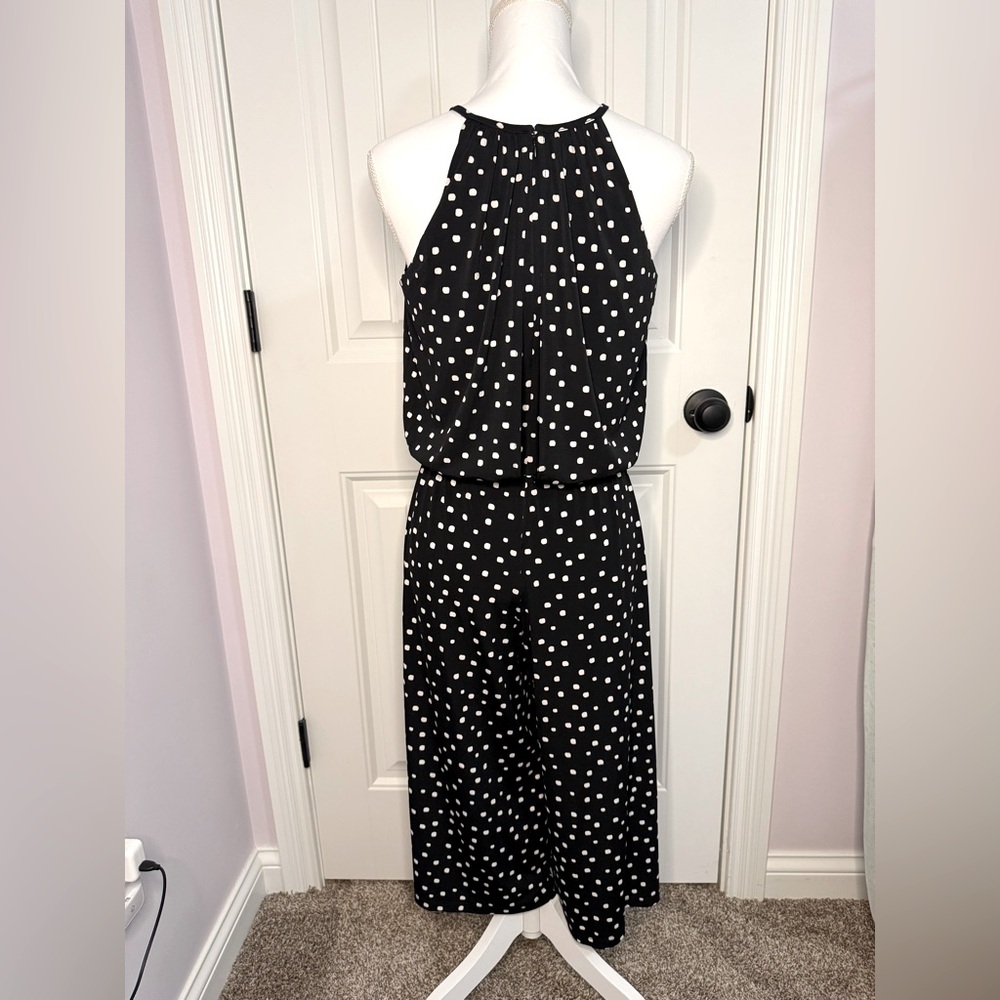 London Times Black and White Polka Dot Pant Romper Halter - Picture 7 of 10